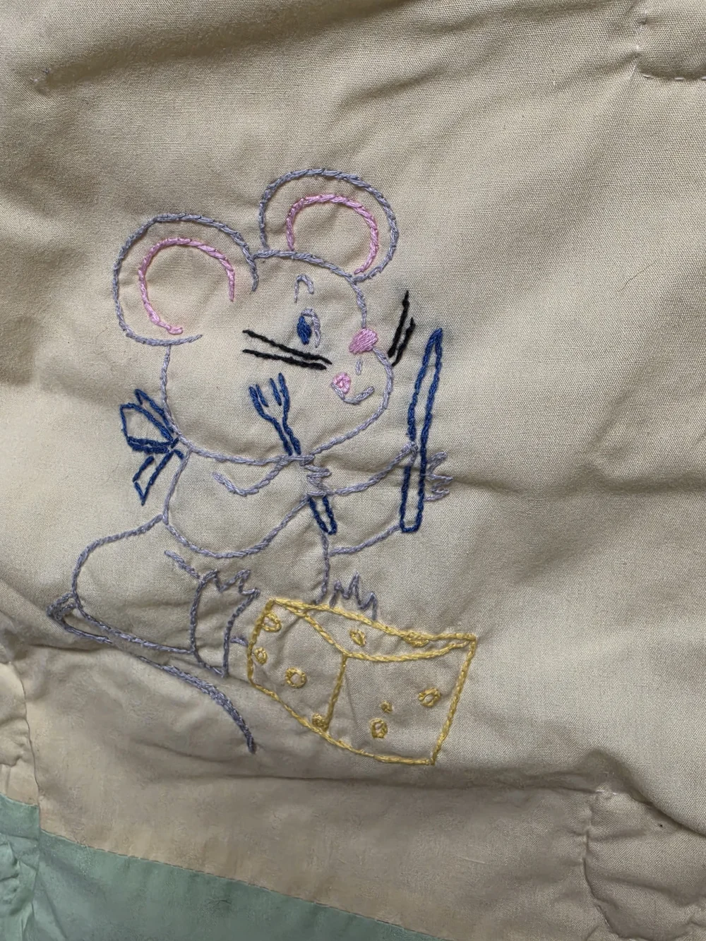Vintage Reversible Hand-Embroidered Baby Quilt - John Deere & Nursery Animals